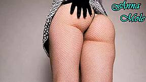 juicy pawg in short dress and gloves spreads then rides huge dildo closeup