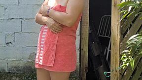 shower fails so towel wife calls farmhand pays with wild backyard sex