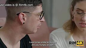 Nerdy blonde couple rims ass on sofa before wild european fetish sex session
