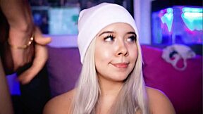 SEXY BLONDE GAGS DEEP ON COCK BEFORE FAT ASS POUNDING!