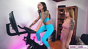 Personal Trainer Grabs Big Natural Tits During Topless Workout Licking Shaved Pussy 69 Fingering