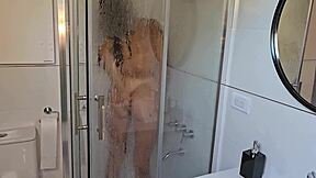 latina milf mother-in-law seduces with big tits ass masturbation in shower