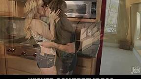 fit blonde teen lexi belle spreads legs wide on kitchen counter for rough pussy eating and hardcore pounding