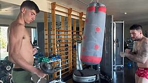 Gym threesome madness: could you focus with that huge ass bent over begging for double cock?