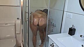 latina milf mother-in-law seduces with big tits ass masturbation in shower