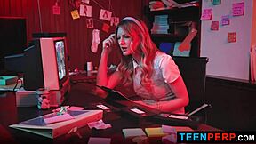 the office burglar uncovers mysterious desk tapes punishing petite teen perp