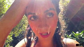 Skinny Teen Gets Facial Cumshot in Public Locker Room Then Cumwalks Waterfall