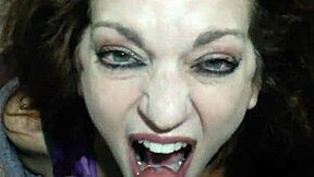 raven milf delivers sloppy lipstick blowjob ending in thick oral cumshot