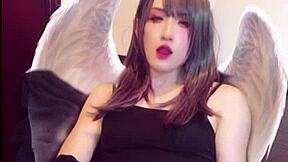 hey cute japanese ladyboy with pussy masturbates on cam while fucking ass