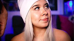SEXY BLONDE GAGS DEEP ON COCK BEFORE FAT ASS POUNDING!