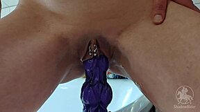 wanna see my huge clit pierced pussy take this monster dildo fantasy in the bath??