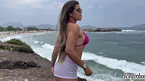 blonde big ass screams as friend fingers her see-through panties on rj beach