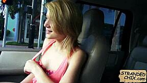 Blonde teen Dakota Skye rides hard for the pickup fuck