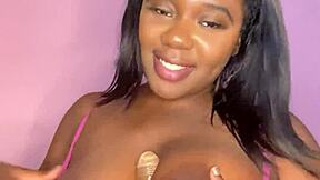 cute babe's huge natural tits oiled for softcore titjob