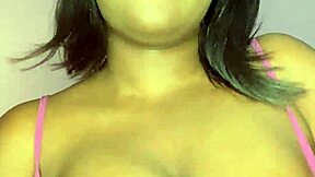 cute babe's huge natural tits oiled for softcore titjob