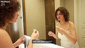 lesbian shower sex pulls brunette babes from club with juicy pussies licking orgasms in 4k