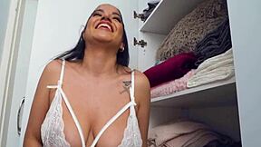 amy amor the horny maid gags on that huge dick while cleaning deep