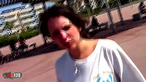 French slut Nathalie Vanadis spreads hairy pussy for rough anal on beach then takes facial cumshot.