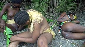 three skinny african girls lick each others wet pussies outdoor