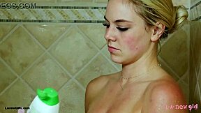 Blonde model showers during daddy casting interview petite milf sofa