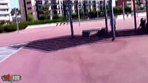 French slut Nathalie Vanadis spreads hairy pussy for rough anal on beach then takes facial cumshot.