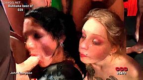 sluts swallow endless bukkake loads in the ultimate blowbang cumfest