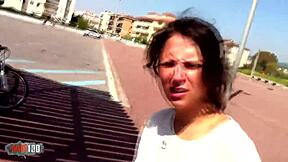 French slut Nathalie Vanadis spreads hairy pussy for rough anal on beach then takes facial cumshot.