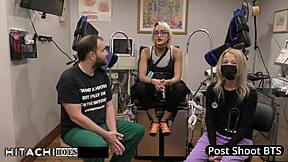 Nurse channy crossfire uses hitachi vibrator on patient backstage moans orgasms