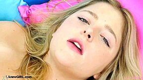 Luminous Blonde Casting Beauty Strips Petite Sexy Body for Daddy Interview