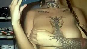 Tattooed Emo Goth Teen Fingers Her Big Ass and Tits to Climax in Wild Session
