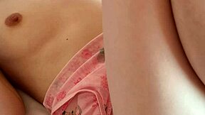 Skinny Japanese college student in pink micro mini one piece shows cute feet and small tits