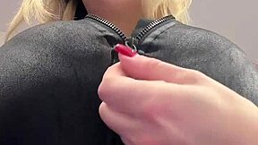 milf juicy big natural tits bursting elastic leather top
