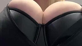 milf juicy big natural tits bursting elastic leather top