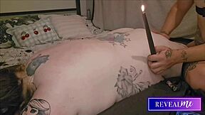 whoa curvy milf babe gets hot wax dripped on ripped clothes tight pussy massage