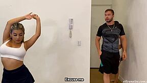 Yoga teacher rams horny latina students' big tits pussies in group threesome