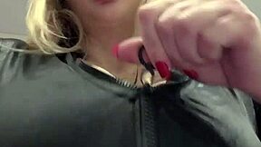 milf juicy big natural tits bursting elastic leather top