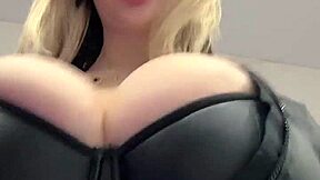 milf juicy big natural tits bursting elastic leather top