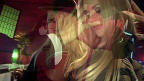 Blondes with huge tits dive into bar orgy pussy licking frenzy