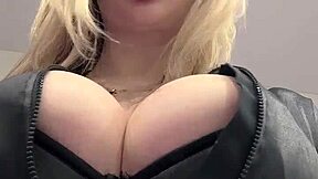 milf juicy big natural tits bursting elastic leather top