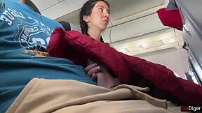 crazy public airplane handjob close-up until huge cum explosion what a risk!!