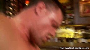 sexy blonde bar maid chained bent over for rough anal creampie domination