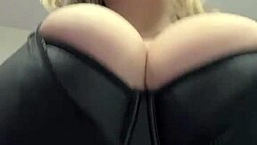 milf juicy big natural tits bursting elastic leather top
