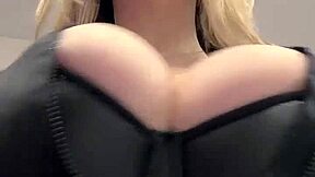 milf juicy big natural tits bursting elastic leather top