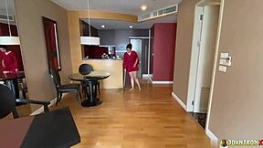 johntronx fucks his chubby asian maid bent over in hong kong pov then creampies her big tits