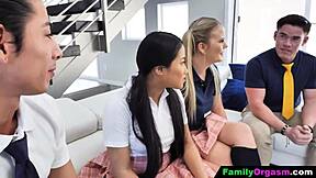 brothers pay horny schoolgirl stepsisters for raw orgy bangs