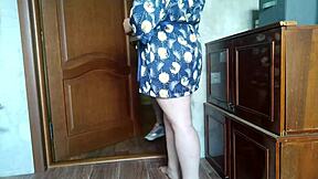 mature milf cougar covers virgin delivery guy in cum from her saggy tits handjob