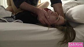 submissive slut takes hardcore fucking and rough backhand face slaps from dom