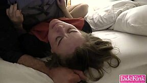 submissive slut takes hardcore fucking and rough backhand face slaps from dom
