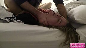 submissive slut takes hardcore fucking and rough backhand face slaps from dom
