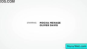 busty ebony masseuse mocha menage takes oliver davis bbc with cum on tits load